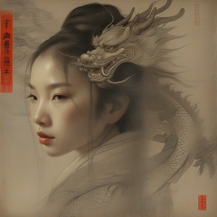 longren1,eastern dragon,dragon,1girl,east asian architecture,solo,looking at viewer,portrait,closed mouth,<lora:hclv-000008:0.8>,