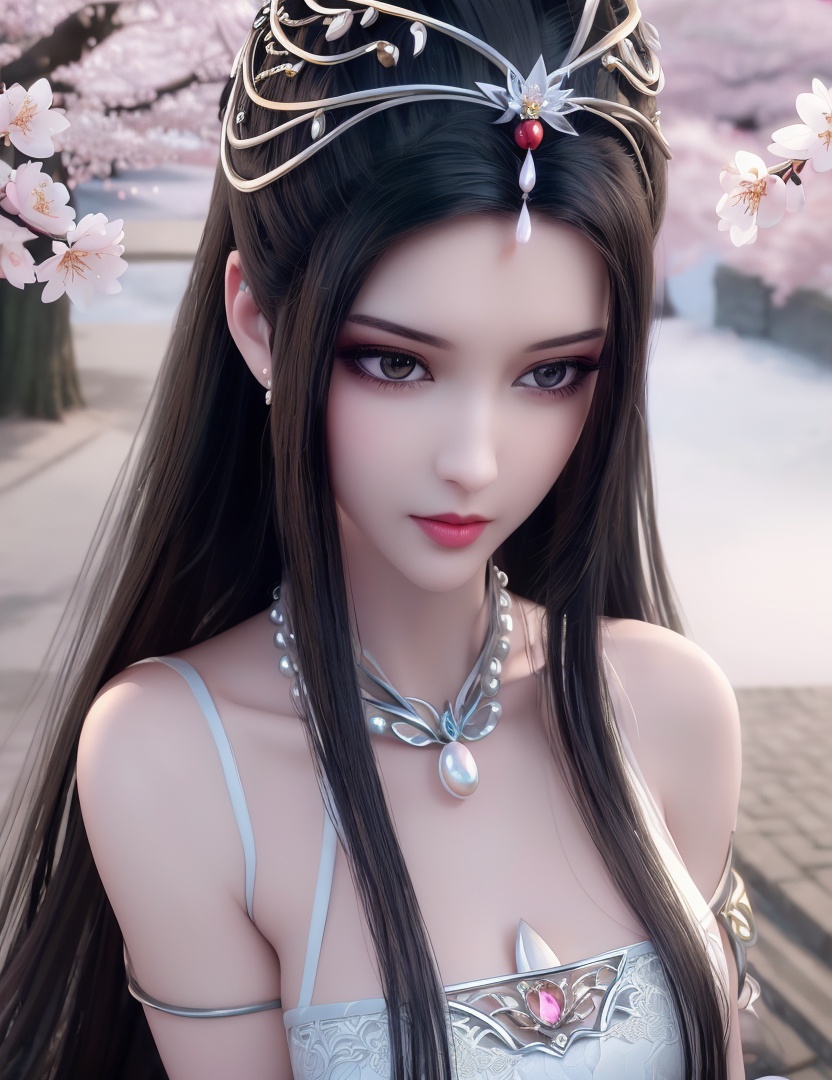 ultra realistic 8k cg, picture-perfect face, flawless, clean, masterpiece, professional artwork, famous artwork, cinematic lighting, cinematic bloom, perfect face, beautiful face, fantasy, dreamlike, unreal, science fiction,   lace, lace trim, lace-trimmed legwear,  (rich:1.4), prestige, luxury, jewelry, diamond, gold, pearl, gem, sapphire, ruby, emerald, intricate detail, delicate pattern, charming, alluring, seductive, erotic, enchanting, hair ornament, necklace, earrings, bracelet, armlet,halo((,1girl, pov,))  , ((((1girl, solo, ,cherry blossoms,outdoors, ))))<lora:DA_LinQingZhu:0.7>