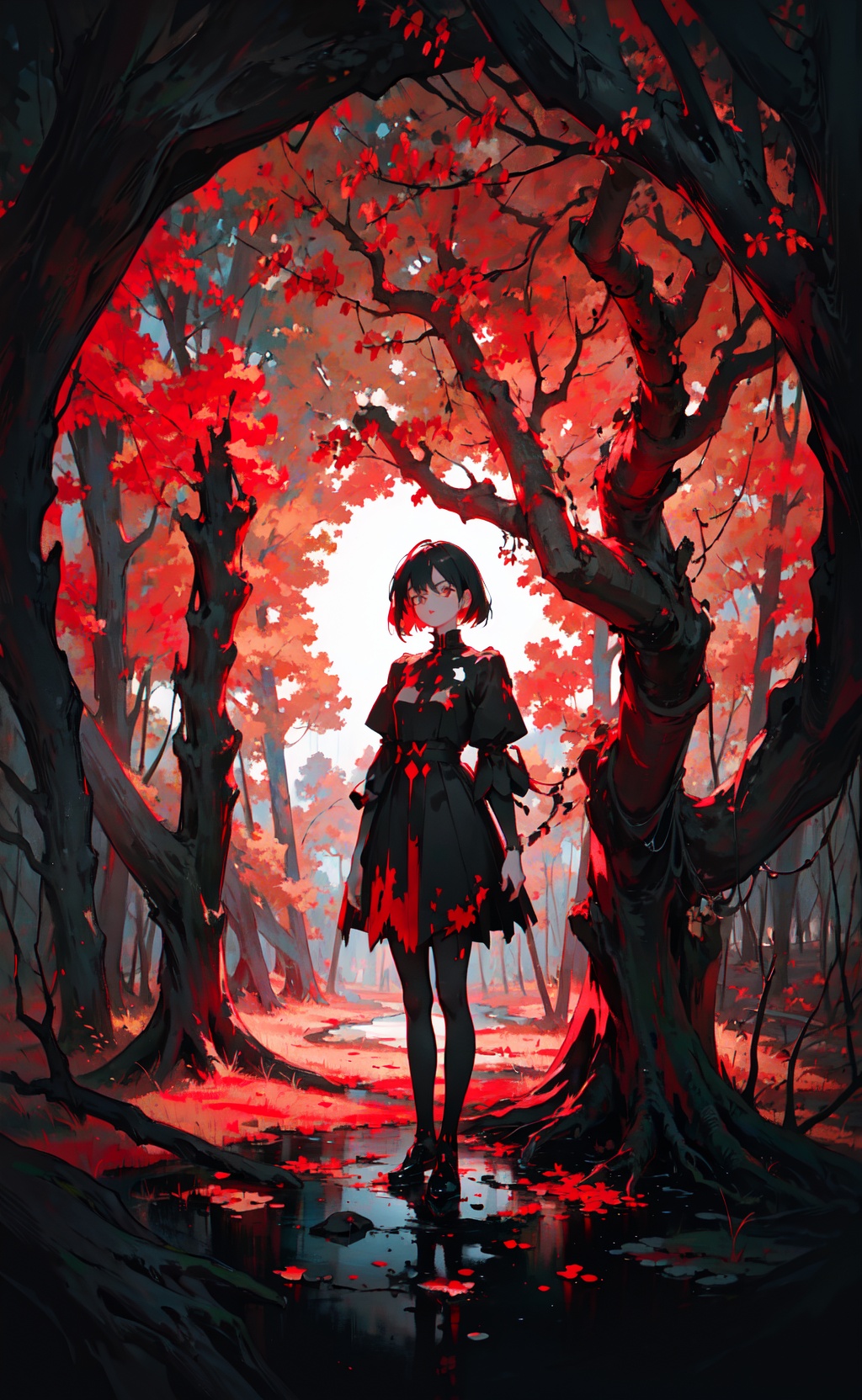 masterpiece,  best quality,  girl standing under the dead tree on Tensor.Art