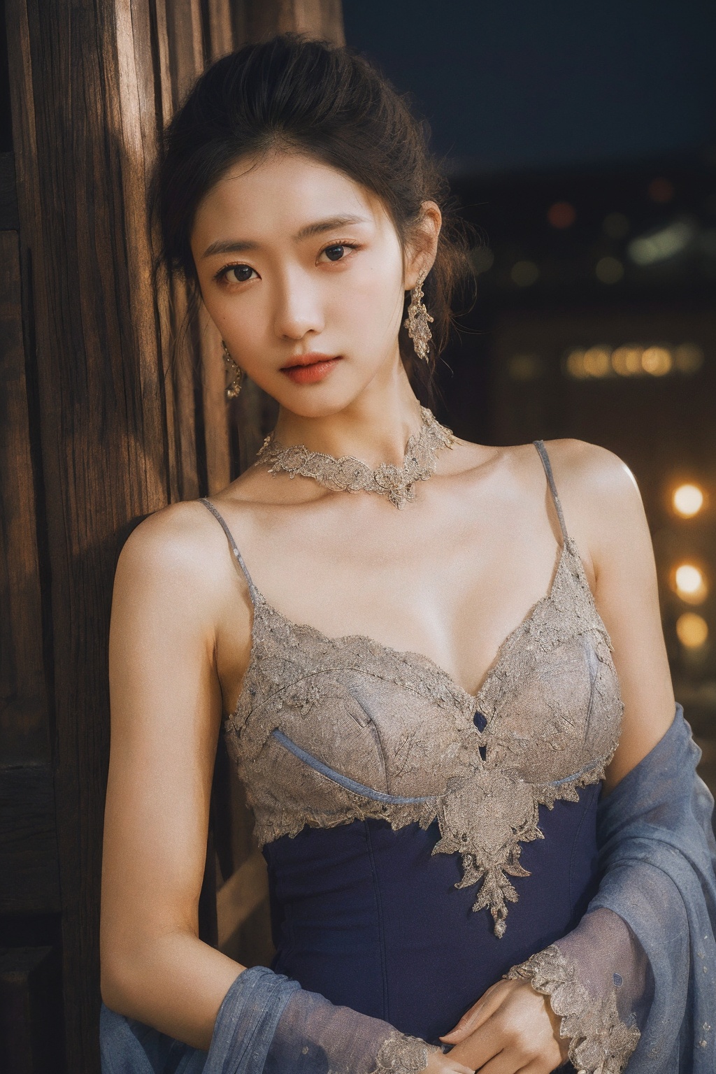 (8k, Best quality, Masterpiece),Super Detail,(High detail skin),A girl,night,photo shoot,((intricate_detail)),((finely_detailed)),fine_fabric_emphasis,((glossy)),sfw,fine clothed,<lora:FUJICOLOR Super HR 100:1.3>,