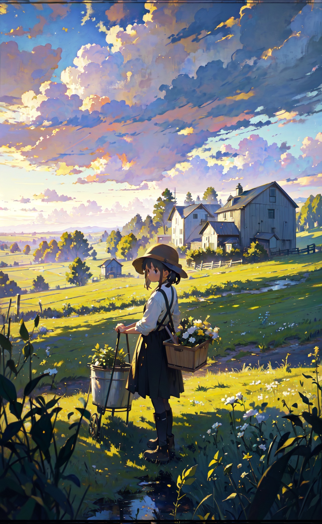little girl working hard at a farm,  (painterly,  cinematic on Tensor.Art