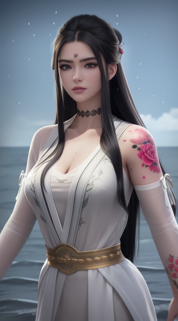 (,1girl, ,best quality, ),looking at viewer, <lora:387-DA-永生-莫师姐:0.8> ,,ultra detailed background,ultra detailed background,ultra realistic 8k cg,, ,masterpiece, (( , )),ultra realistic 8k cgSurrounded by strange, movie perspective, advertising style, Colorful background, splash of color A beautiful woman with delicate facial features,tattoo all over body, flower arms, , 1girl, , partially_submerged, long_hair, rain, solo, , caustics, ocean