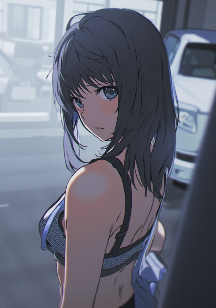 <lora:yms-000024:1> an anime girl looking back,