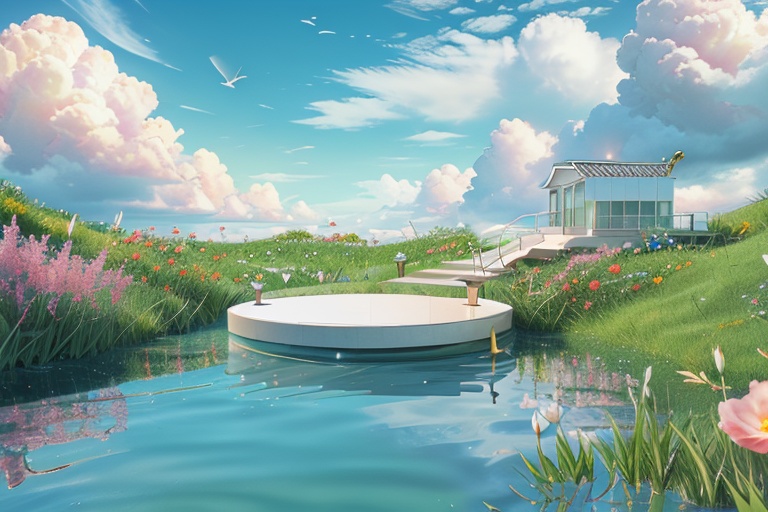 pd_3dcaodi,spring,no one,sky,daytime,scenery,outdoor,clouds,water,nature,<lora:PD_3Dcaodi_V1-000014:0.7>,