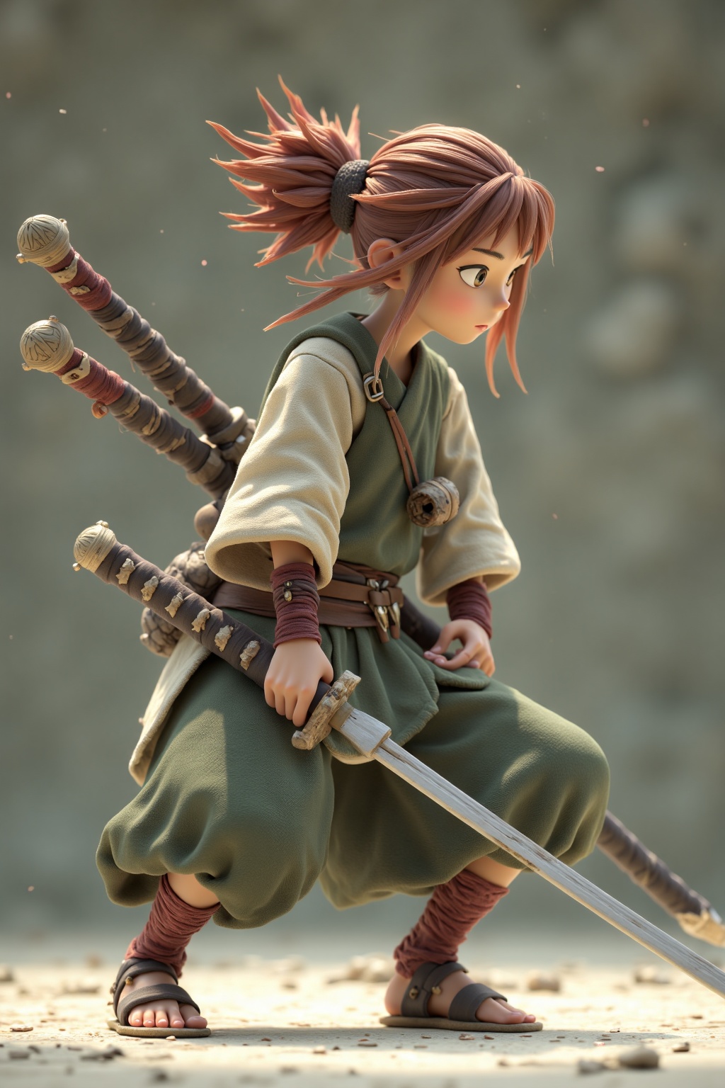 beijihui,ninja girl crouching with kunai ready,