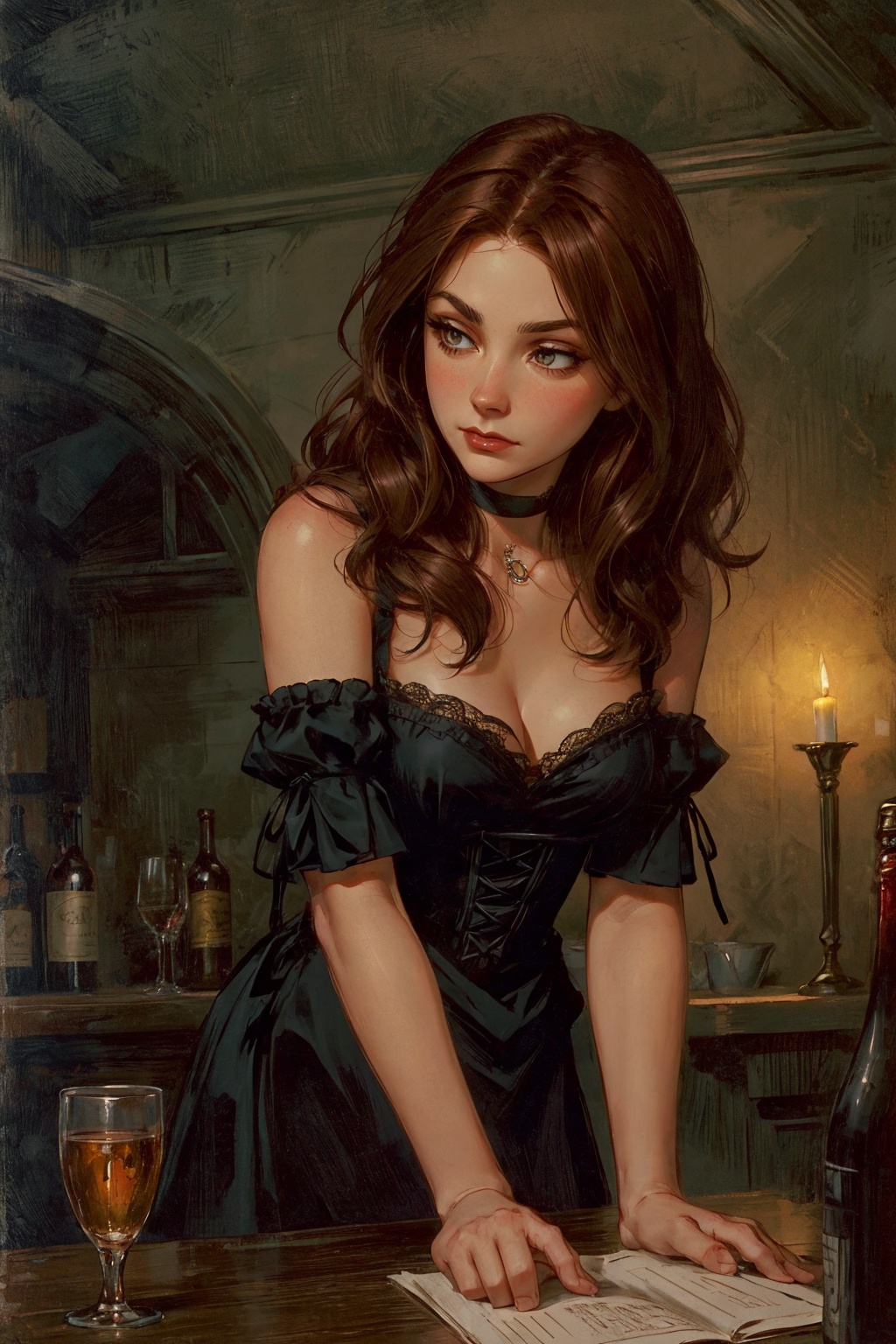 Generate art image [masterpiece] that depicts a [fantasy] scene,  in [frank frazetta] [80's] [comics style]. A young woman...