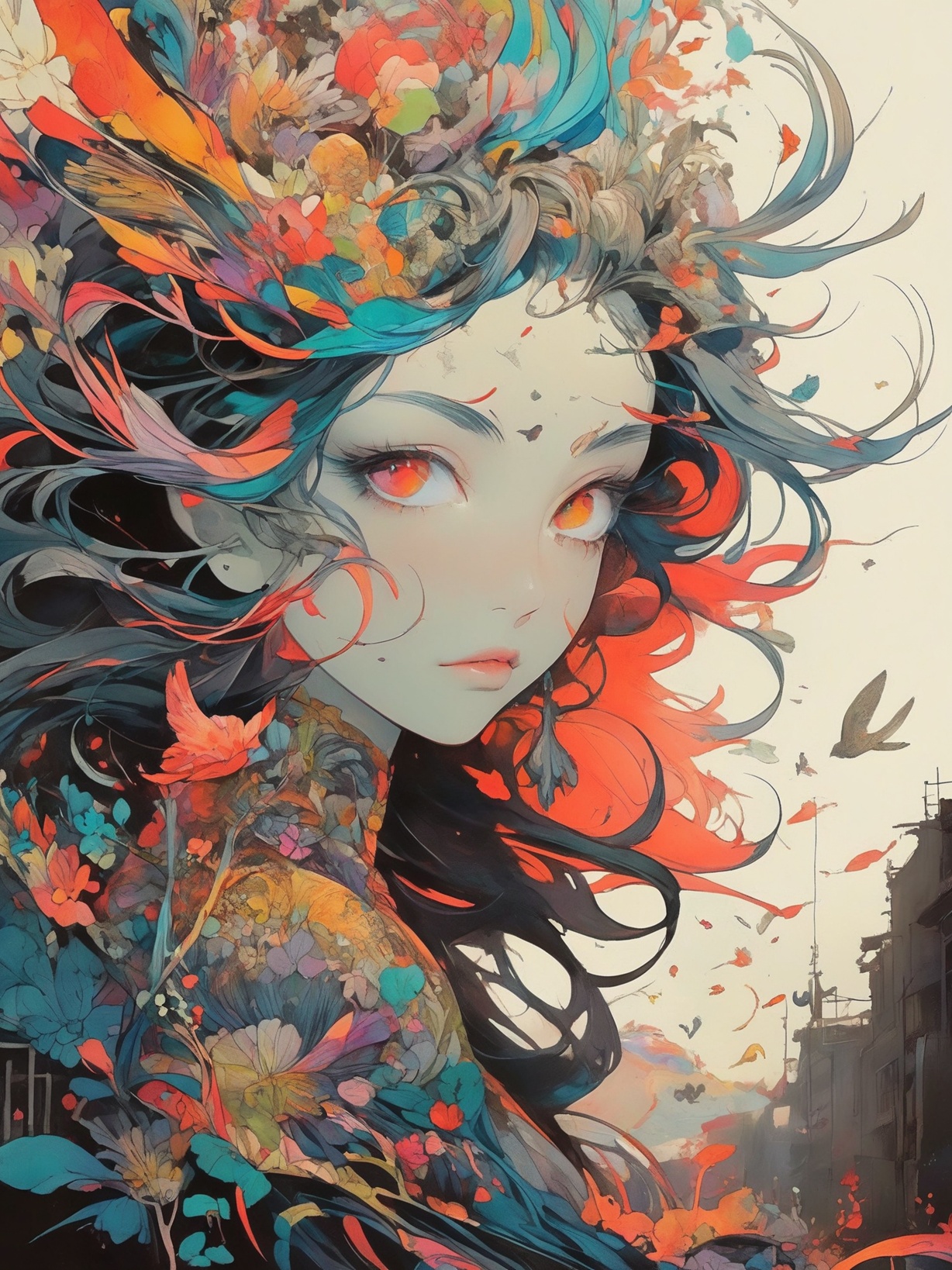 A mesmerizing and surreal art piece by TMann Nyc,  featuring a harmonious blend of concept art and alcohol ink on a black...