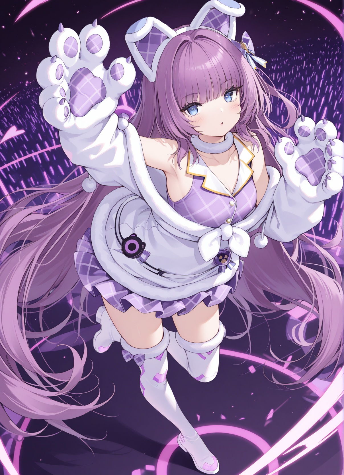 <lora:tashkent_IL_v1.0:1>,tashkent \(muse\) \(azur lane\),sleeveless shirt,coat,paw gloves,thigh boots,dynamic pose,, masterpiece,best quality,