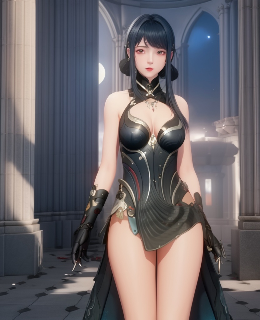 <lora:610-DA-战双帕弥什-含英·檀心:0.8>(,1girl, ,best quality, ),looking at viewer,masterpiece, (( , )),, realistic,science fiction,mole, ultra realistic 8k cg, moonlight,full moon,