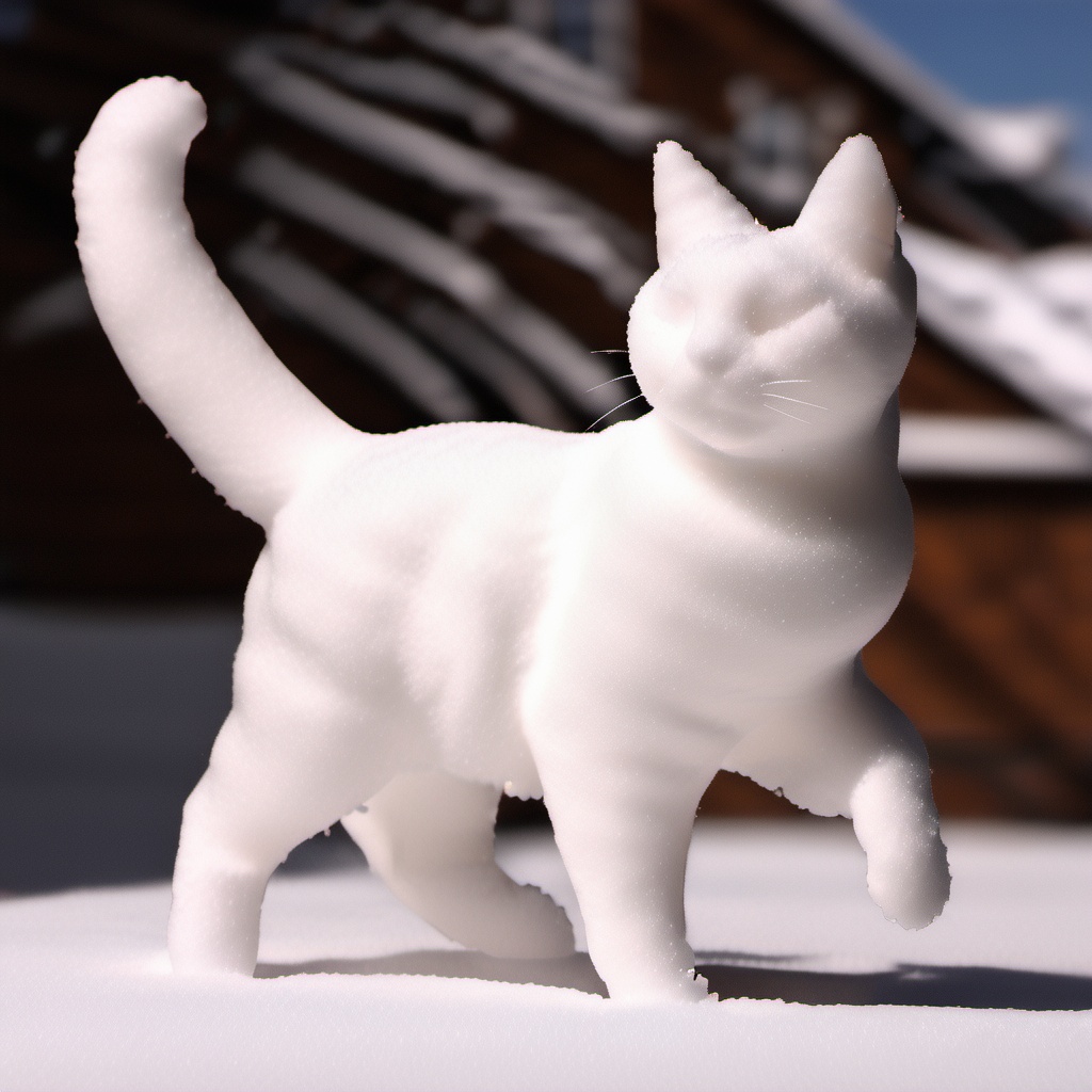 full-body photo of a cat made of snow running on Tensor.Art