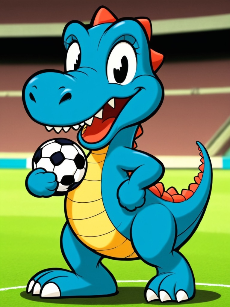 cartoon,  dinosaur playing soccer on Tensor.Art