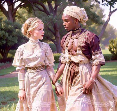 a white woman in a dress seducing an African farmboy 1910_dr3ss on Tensor.Art