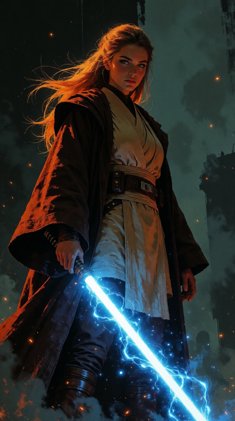 V1nt4geStyle,  A female jedi knight,  robes on Tensor.Art
