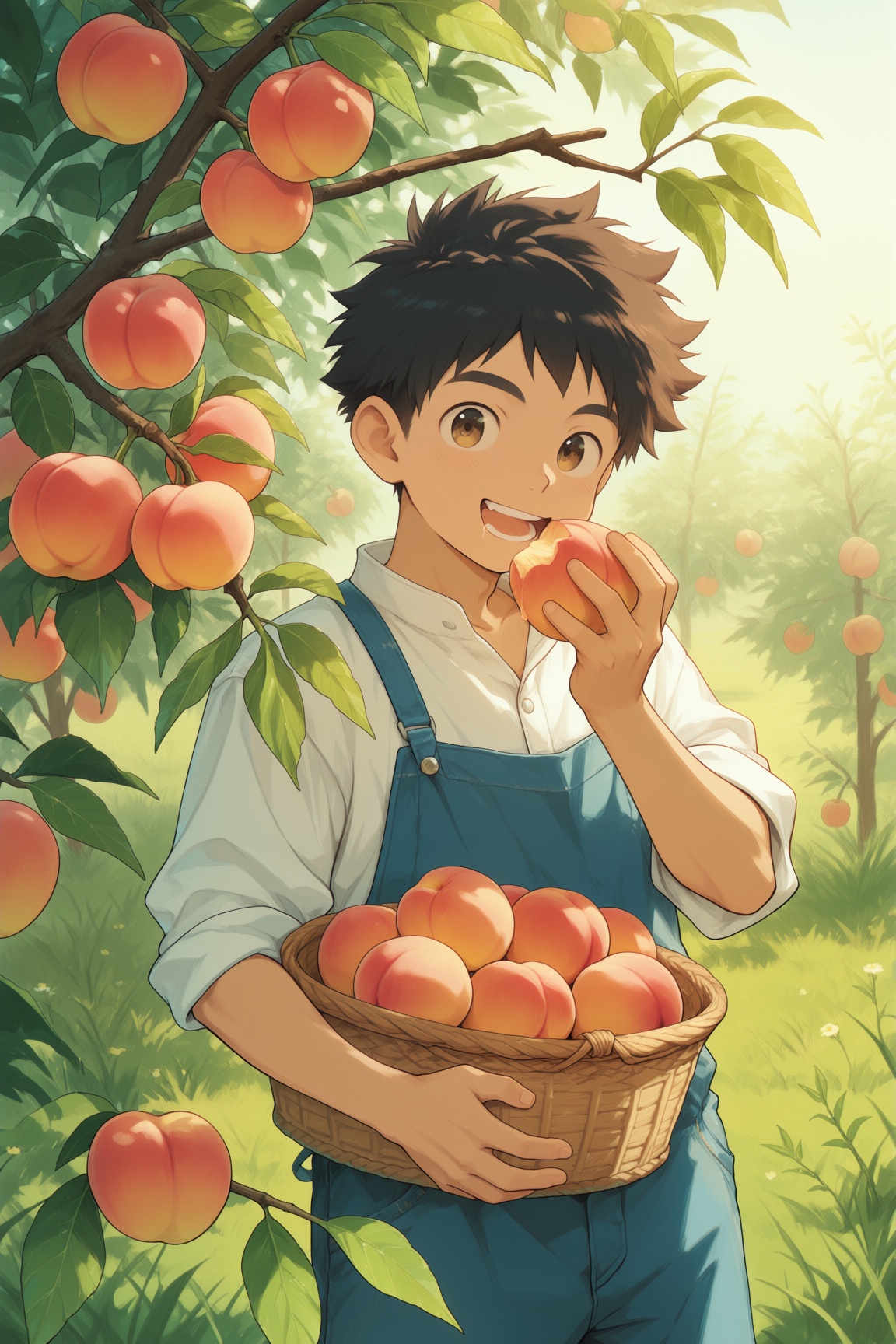 1boy,  solo,  in a summer orchard on Tensor.Art
