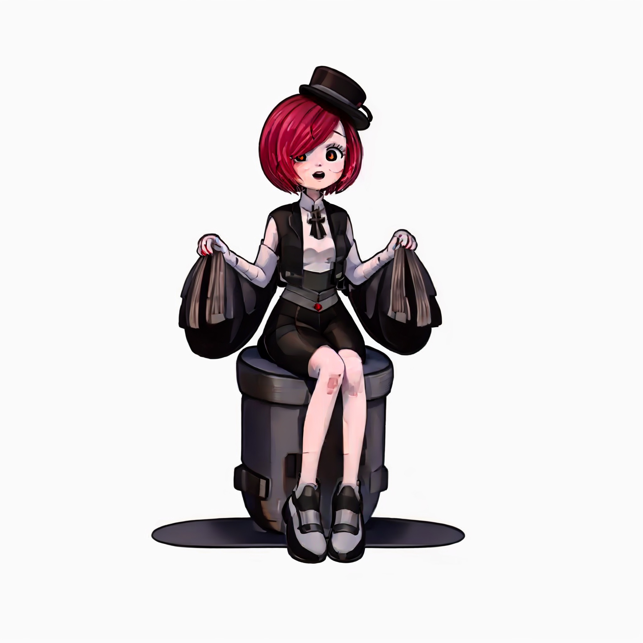 qijimiss(IP),Graphic illustration, GIRL, kwamiss， sitting,full body,red hair, clean white background <lora:kwamiss v1-000020:0.8><lora:gurin V2-25:0.6>  
