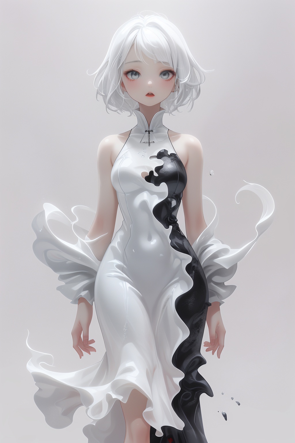 ananqc,a girl with black dress and white hair,