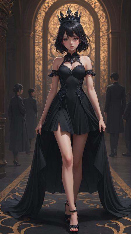 Anime style,  a girl,  black dress on Tensor.Art