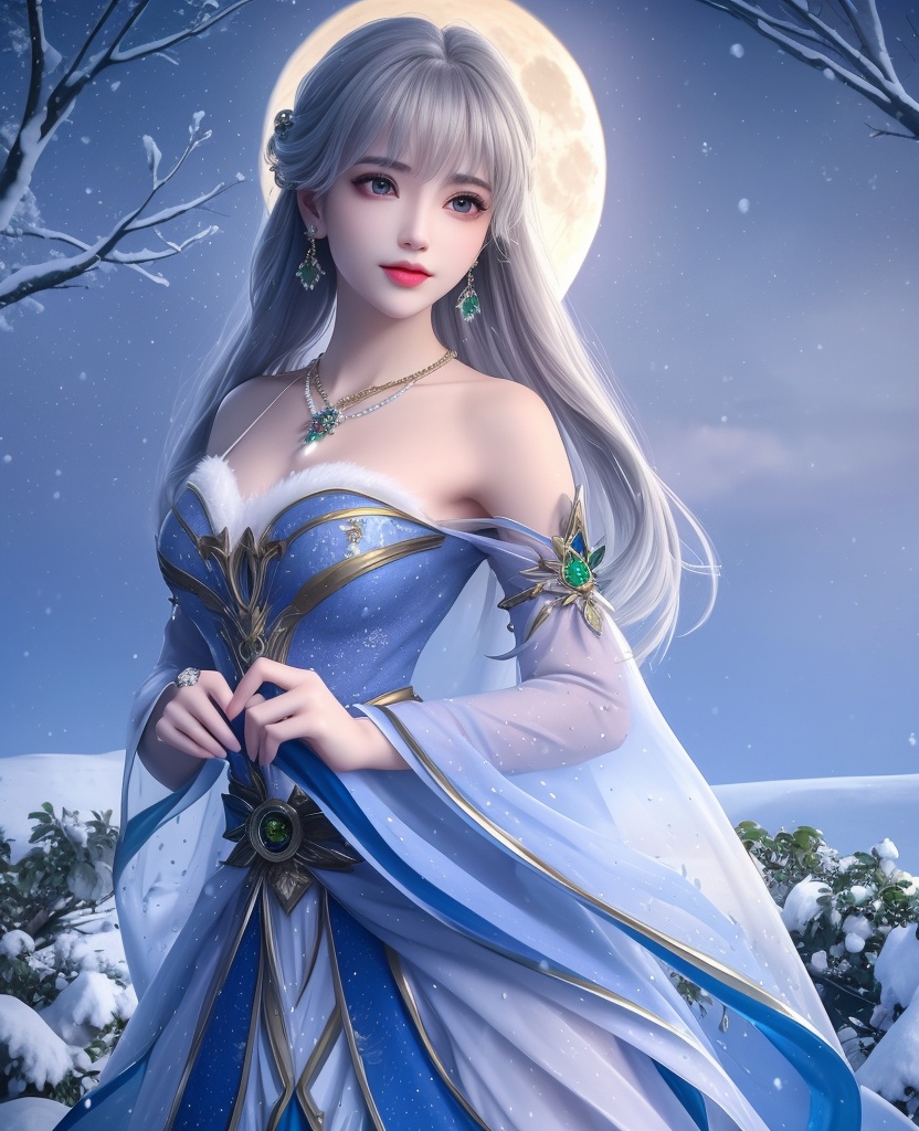 <lora:554-DA-武动乾坤-林青檀-V2:0.8>(,1girl, ,best quality, ),looking at viewer,  ultra realistic 8k cg, picture-perfect face,   clean, masterpiece,     cinematic lighting, cinematic bloom, fantasy,  , unreal, science fiction, ((,1girl, pov,))(((,tree, 1girl, full moon,snowing,snow ,solo,     solo focus,  long_hair, looking_at_viewer,  )))  (rich:1.4,)     prestige, luxury, jewelry, diamond, gold, pearl, gem, sapphire, ruby, emerald, intricate detail, delicate pattern, charming, alluring, seductive, erotic, enchanting, hair ornament, necklace, earrings, bracelet, ,