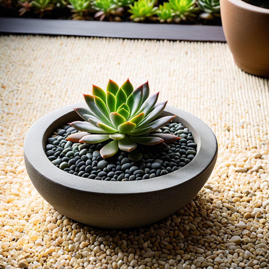 scenejapanzen,  a small potted succulent,  Japanese zen garden stone table on Tensor.Art