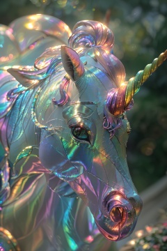 Rainbow foil,,unicorn,blurry,depth of field,gem,scales,<lora:Rainbow:0.6>,unicorn,