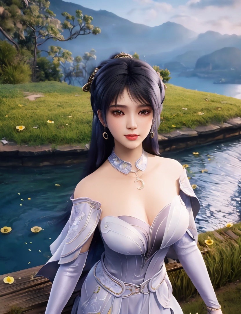 <lora:517-DA-遮天-姬紫月:0.8>(,1girl, ,best quality, ),looking at viewer,  ,ultra detailed background,ultra detailed background,ultra realistic 8k cg, ,masterpiece, (( , )),,  fiction,mole, ultra realistic 8k cg, ,      , lemon blossoms,  (cleavage), (), ,,,