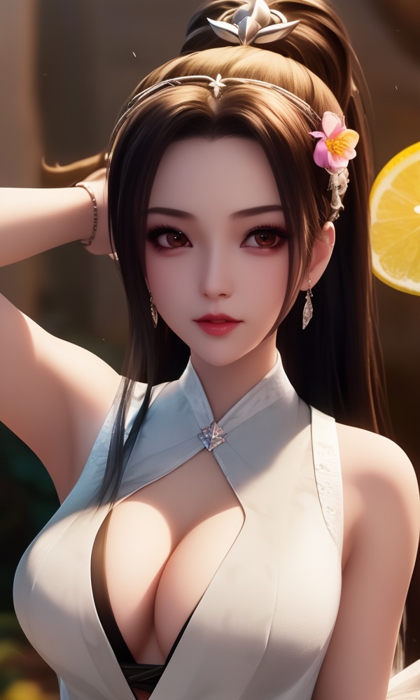(,1girl, ,best quality, ),looking at viewer, <lora:411-DA-太一剑仙传-季师师:0.8> ,ultra detailed background,ultra detailed background,ultra realistic 8k cg, ,masterpiece, (( , )),,  fiction,mole, ultra realistic 8k cg, ,      , lemon blossoms,  (cleavage), (), ,,, 