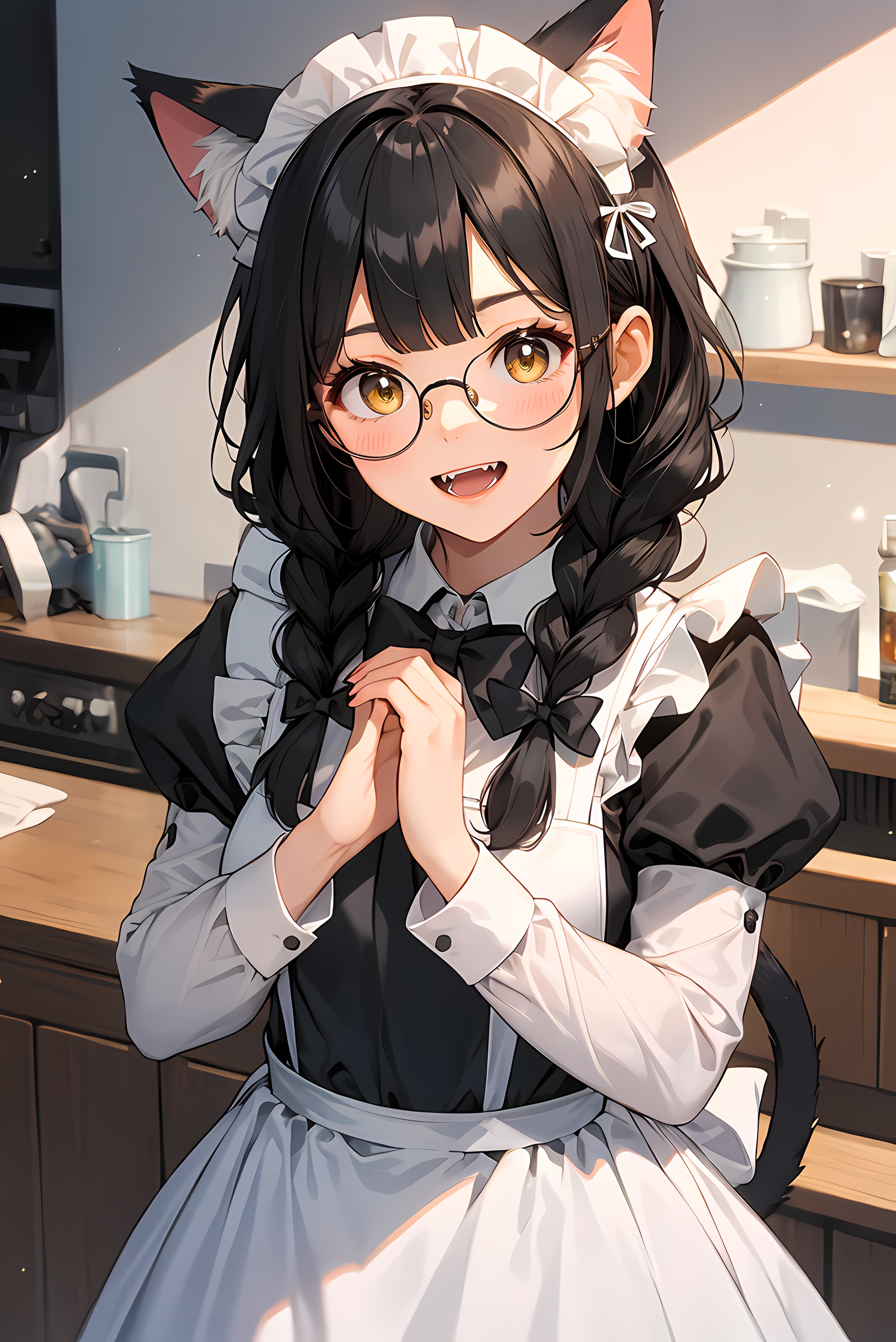 1girl,  hands up,  yellow eyes on Tensor.Art