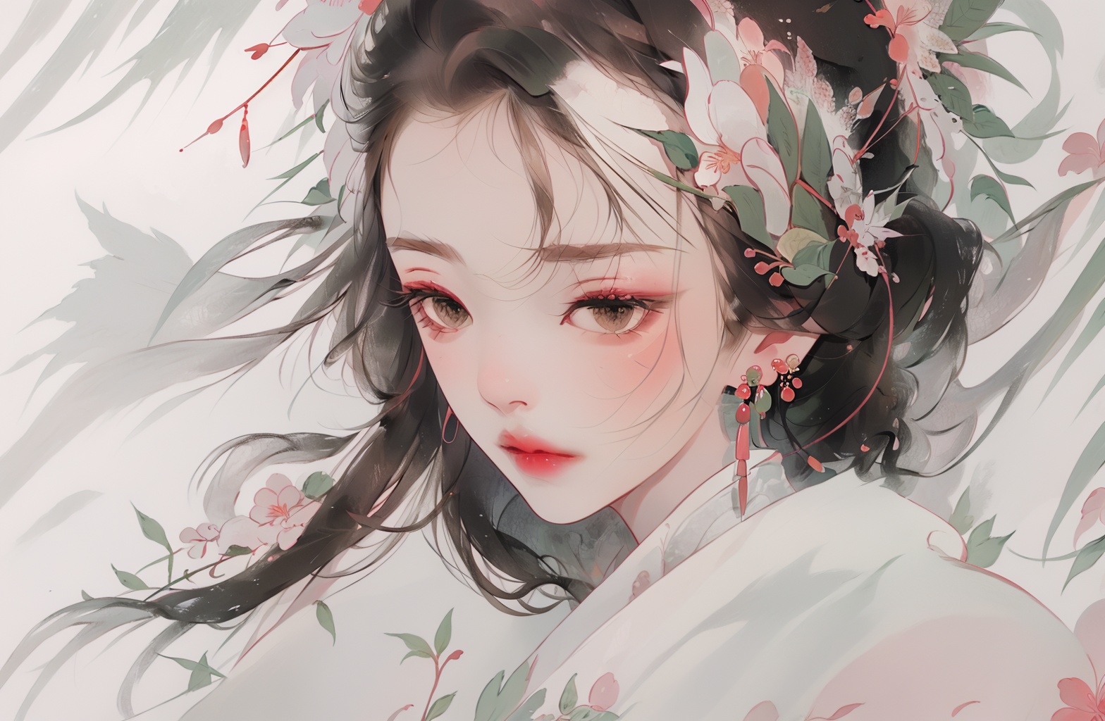 1girl,solo,jewelry,earrings,portrait,looking at viewer,flower,hair flower,<lora:Ancient beauty_古风美人:1.2>,