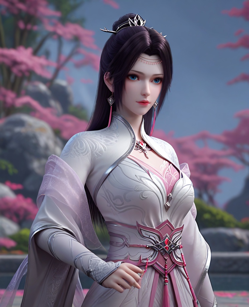 (oriental architecture, elegant decor, sophisticated style:1.1),(yokozuwari:1.1),looking at viewer,(breasts:1.2),<lora:XL16斗破苍穹花宗云韵:0.95>,miss yunyun,white dress,blue eyes,traditional chinese updo with long cascading hair,black hair,hair ornament,earrings,jewelry,bolero,pink sheer shawl,wide flowing sleeves,pink chiffon bra,sash,opera gloves sleeves,, score_9,score_8_up,score_7_up,score_6_up,score_5_up,score_4_up,3d rendering,tag1,tag2, Cinematic Lighting,backlighting,, zPDXL3, zPDXL2,zPDXL, zPDXLxxx, zPDXLrl,