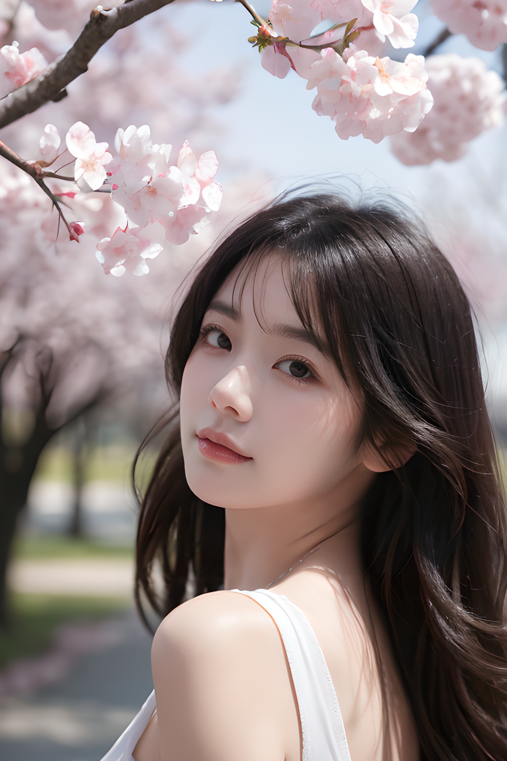 <lora:0809_01:0.7>,a girl with a dreamy expression,surrounded by floating cherry blossom petals in a soft breeze,springtime magic,gentle radiance.korean girl,black hair,, 1girl,realistic,masterpiece, best quality, photorealistic, HDR,detail