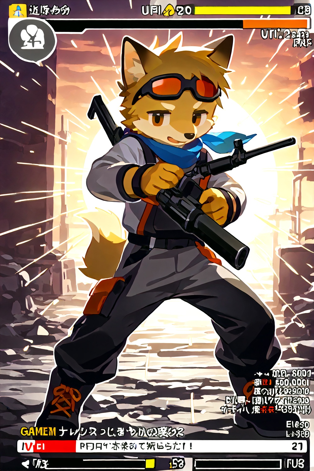 furry,1boy,random action,game ui,status_bar,<lora:electronic game style（涂鸦工坊α）:0.6>,