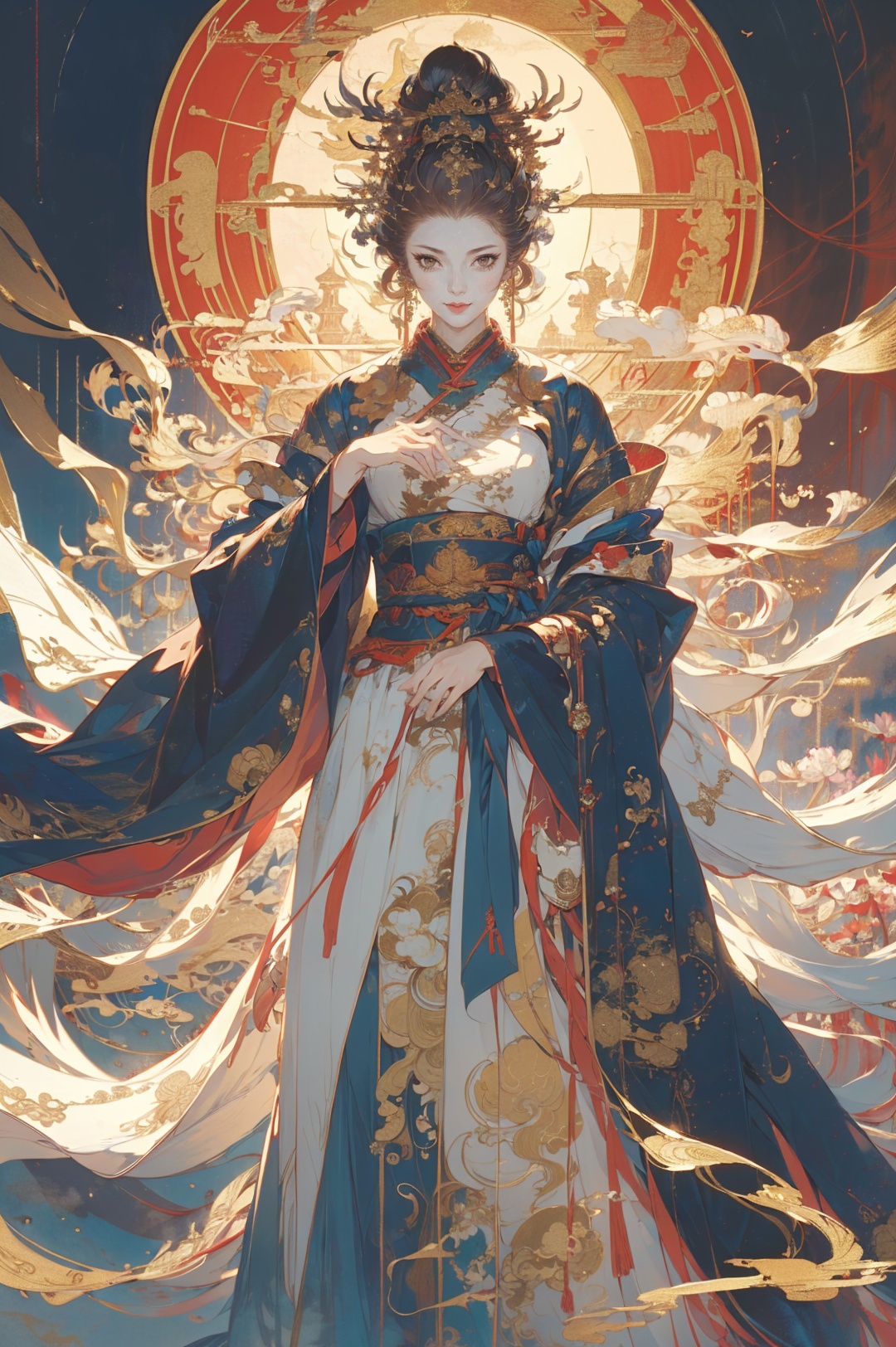 masterpiece,best quality,huge filesize,masterpiece,best quality,(((masterpiece))),(((best quality))),<lora:guofengsuya_20240427152744:0.65>,masterpiece,official art,extremely detailed cg unity 8k wallpaper,highly detailed,absurdres,8k resolution,studio light,studio,exquisite facial features,prefect face,pink eyeshadowsm,red lips,highres,1girl,Steady,calm,Wuxia,traditional Chinese costume,(Smoke:1.2),(glowing behind it:1.2),depth of field,panorama,cinematic lighting,ray tracing,best quality,<lora:add_detail:0.65>,<lora:首发推荐-青禅_ZEN_V1:0.8>,5,, (masterpiece, top quality, best quality, official art, beautiful and aesthetic:1.2),