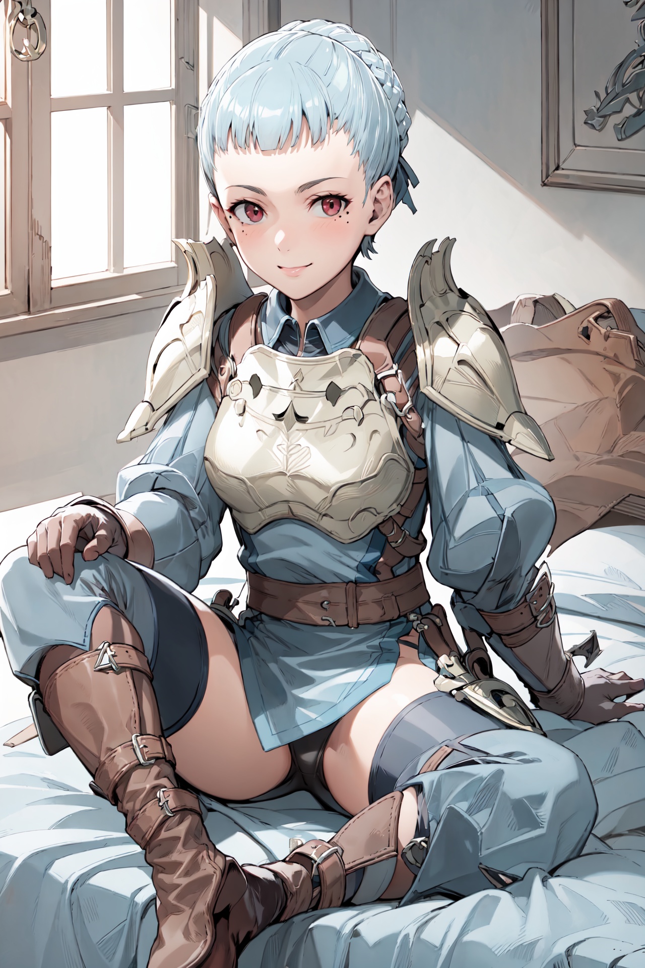 spread legs,  sitting on bed,  blush on Tensor.Art