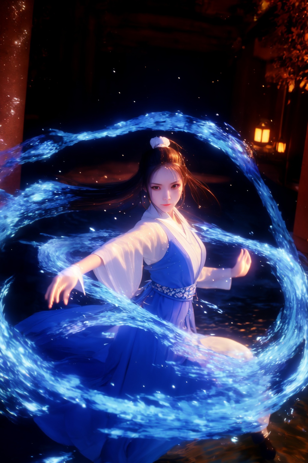 using wwm-water-magic,wwm-water-magic,using water-magic,ancient-costume,dancing,water-magic,fighting stance,1girl,solo,<lora:magic_fighting_water_512_dreamshaper_8:0.8>,