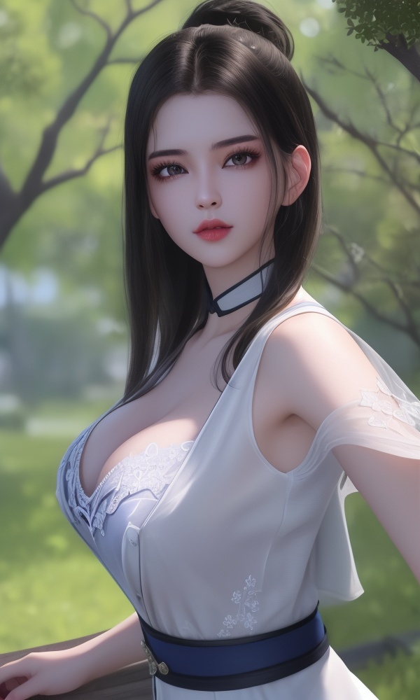 (,1girl, ,best quality, ),looking at viewer, <lora:432-DA-少年歌行-陈飞瑶:0.8> ,, ultra detailed background,ultra detailed background,ultra realistic 8k cg,,masterpiece, (( , )), fiction,mole,  ,     ,see-through, lace, (cleavage),(((, solo, sun, , bare_tree, )))