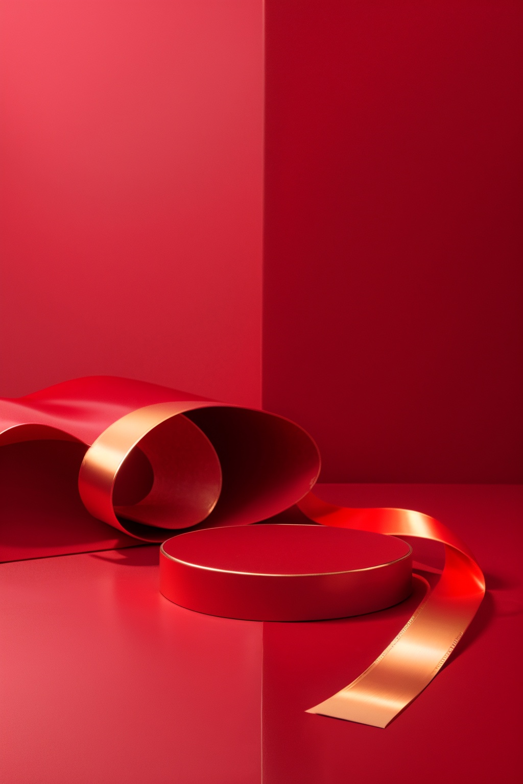 masterpiece,best quality,CNY_stage,close-up, no humans, ribbon, simple background, red background