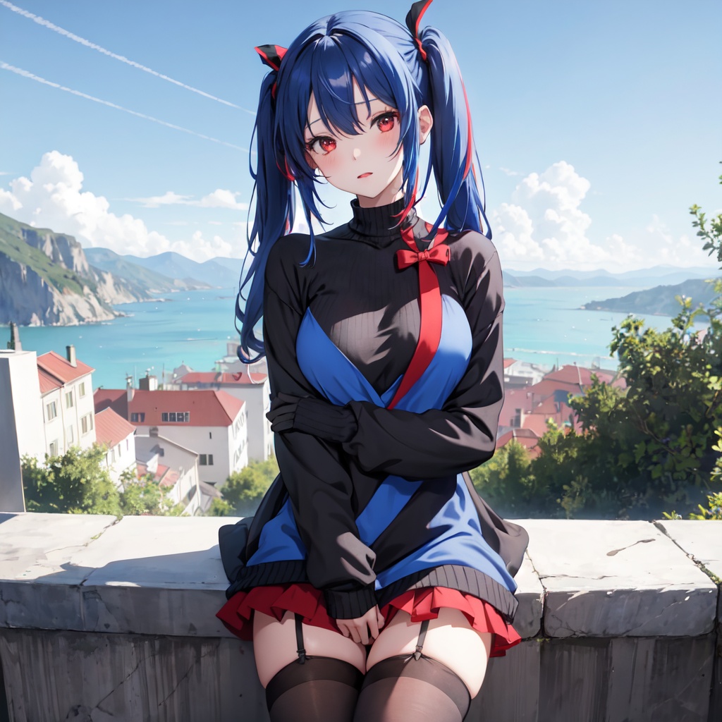 1girl,  red eyes,  blue hair on Tensor.Art