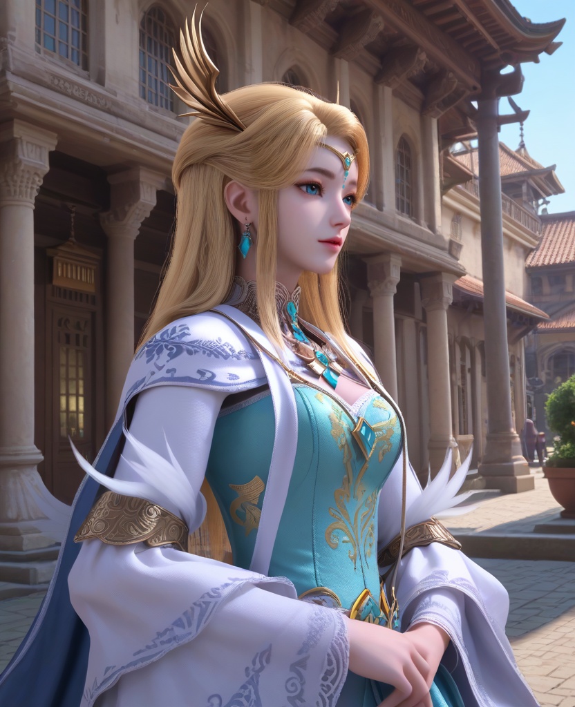 (oriental architecture, elegant decor, sophisticated style:1.1),(skateboarding moves:1.1),(breasts:1.2),<lora:XL16长夜开拓者圣女维罗妮卡:0.95>,miss veronica,blue corset dress,blue eyes,blonde hair,half-up ponytail with hair over shoulder,hair ornament,jewelry,choker,tiered sleeves,earrings,, score_9,score_8_up,score_7_up,score_6_up,score_5_up,score_4_up,3d rendering,tag1,tag2, Cinematic Lighting,backlighting,