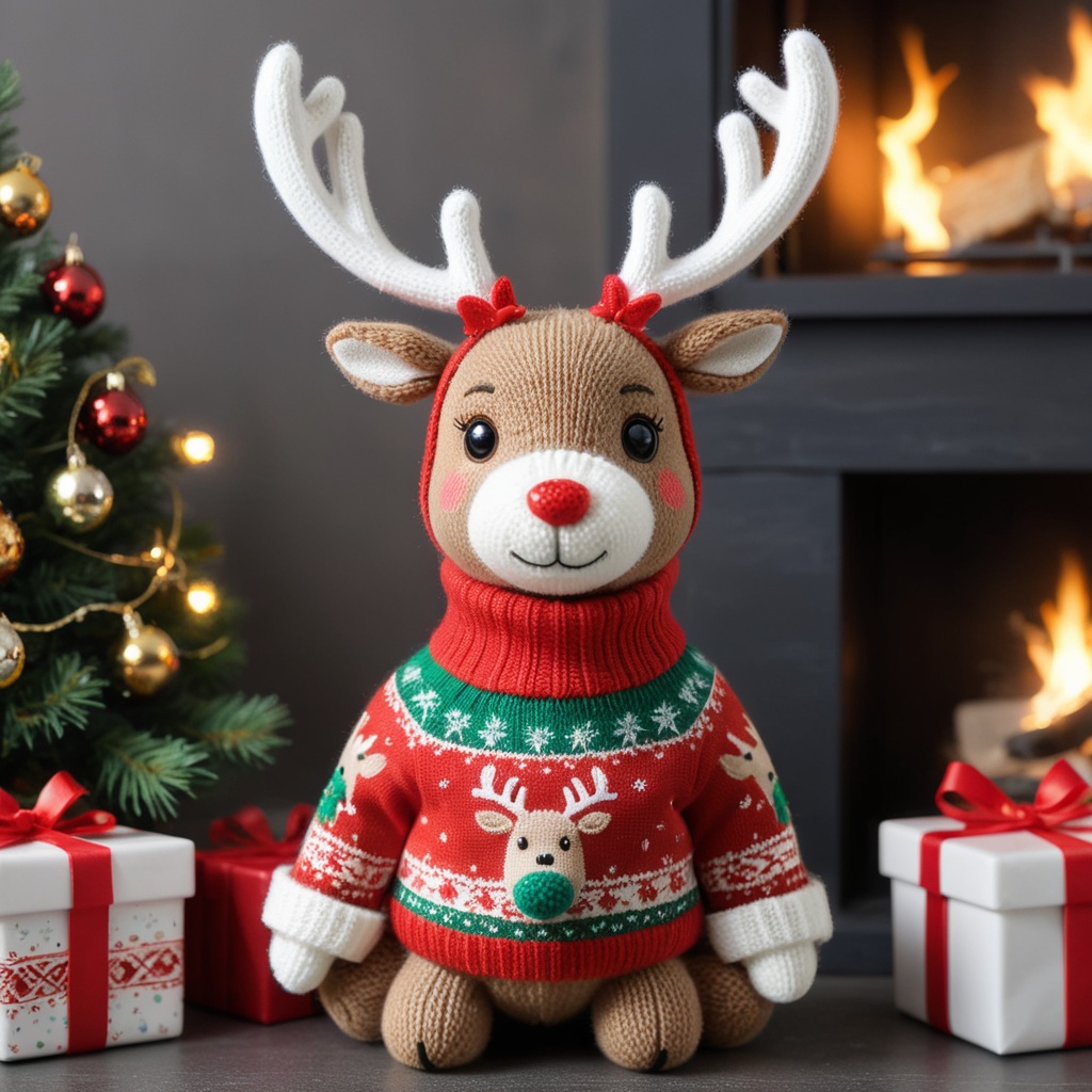 cute Christmas reindeer,wearing Christmas Sweater,