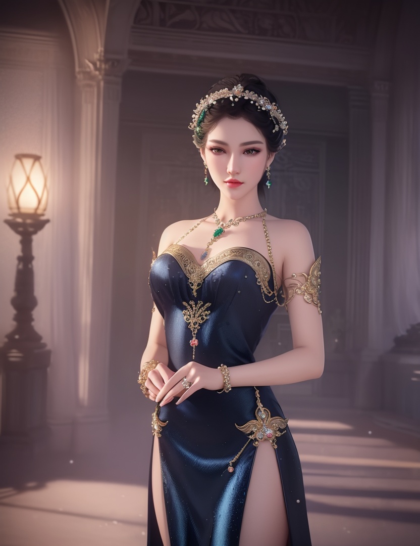 ultra realistic 8k cg, picture-perfect face, flawless, clean, masterpiece, professional artwork, famous artwork, cinematic lighting, cinematic bloom, perfect face, beautiful face, fantasy, dreamlike, unreal, science fiction,  beautiful clothes, lace, lace trim, lace-trimmed legwear,  (rich:1.4), prestige, luxury, jewelry, diamond, gold, pearl, gem, sapphire, ruby, emerald, intricate detail, delicate pattern, charming, alluring, seductive, erotic, enchanting, hair ornament, necklace, earrings, bracelet, armlet,halo((,1girl, pov,))(((,  1girl,  solo,looking at viewer, ))),(((1girl, solo, dress, jewelry)))<lora:DA_WhiteSnakeGreenSnake:0.7>