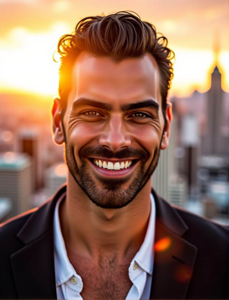 Nyle Dimarco ,  In the heart of a bustling city,  under the soft glow of a golden hour sunset on Tensor.Art