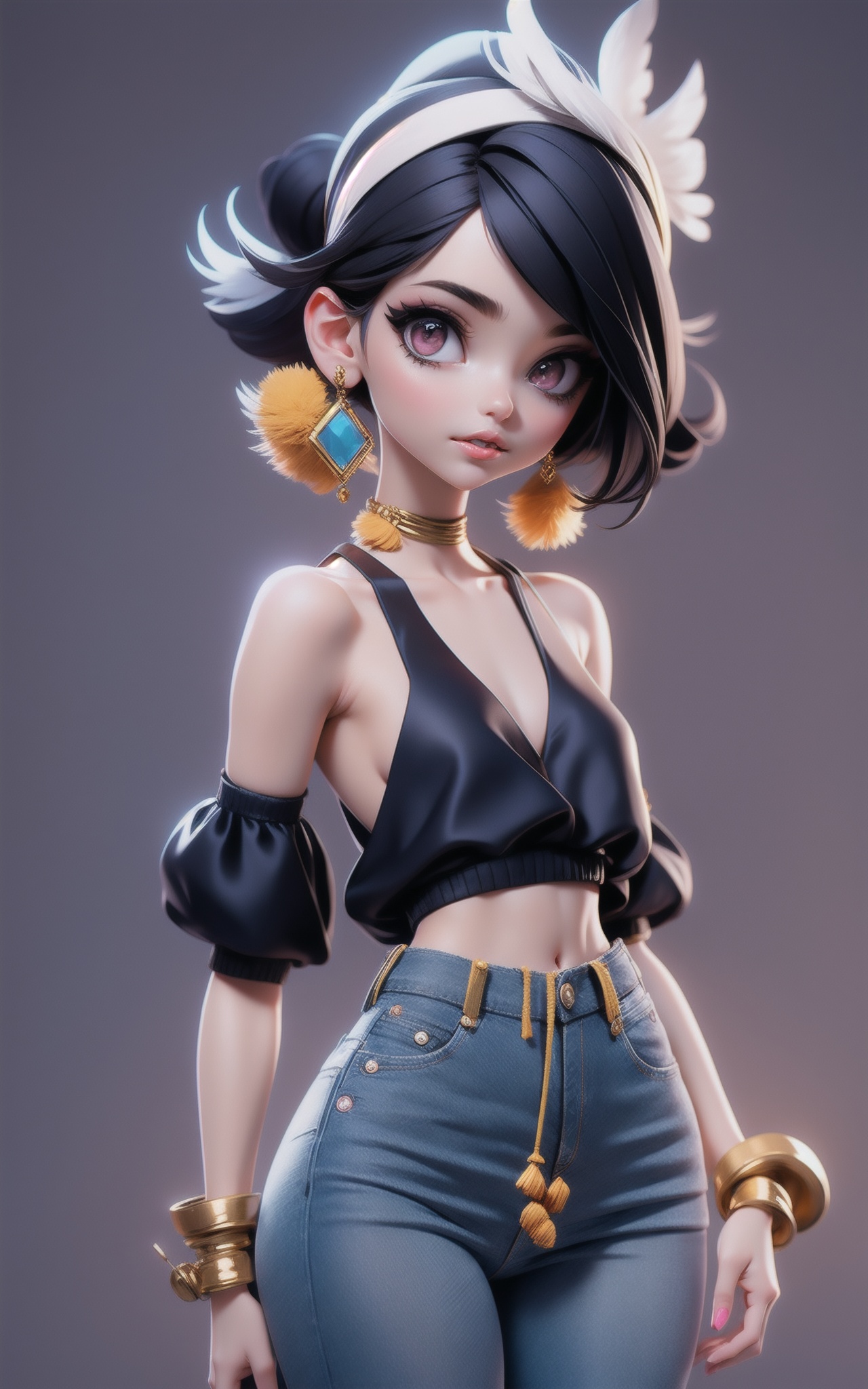 1girl,  Medium Length Feathered Cut Hairstyle,  A modern on Tensor.Art