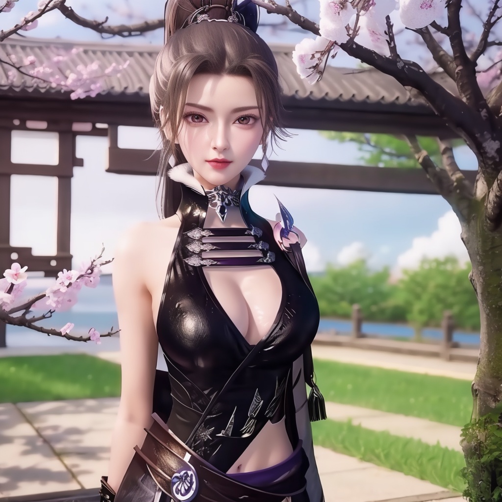 <lora:万界至尊-李雪衣-皮衣:0.8>, (,1girl, ,best quality, ),looking at viewer,  ,ultra realistic 8k cg,, ,masterpiece, (( , )),, ,   plum blossoms,    ,,  (cleavage),,  (), ,,