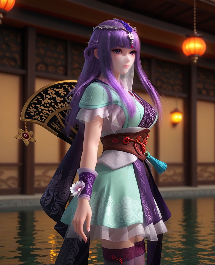 (oriental architecture, elegant decor, sophisticated style:1.1),(playing in the water park:1.1),(breasts:1.2),<lora:XL16秦时明月少司命:0.95>,priestess of birth,short dress,veil,purple eyes,purple hair,long hair,hime cut,hair ornament,back-crossing sash,thighhighs,wristband,bell,, score_9,score_8_up,score_7_up,score_6_up,score_5_up,score_4_up,3d rendering,tag1,tag2, Cinematic Lighting,backlighting,