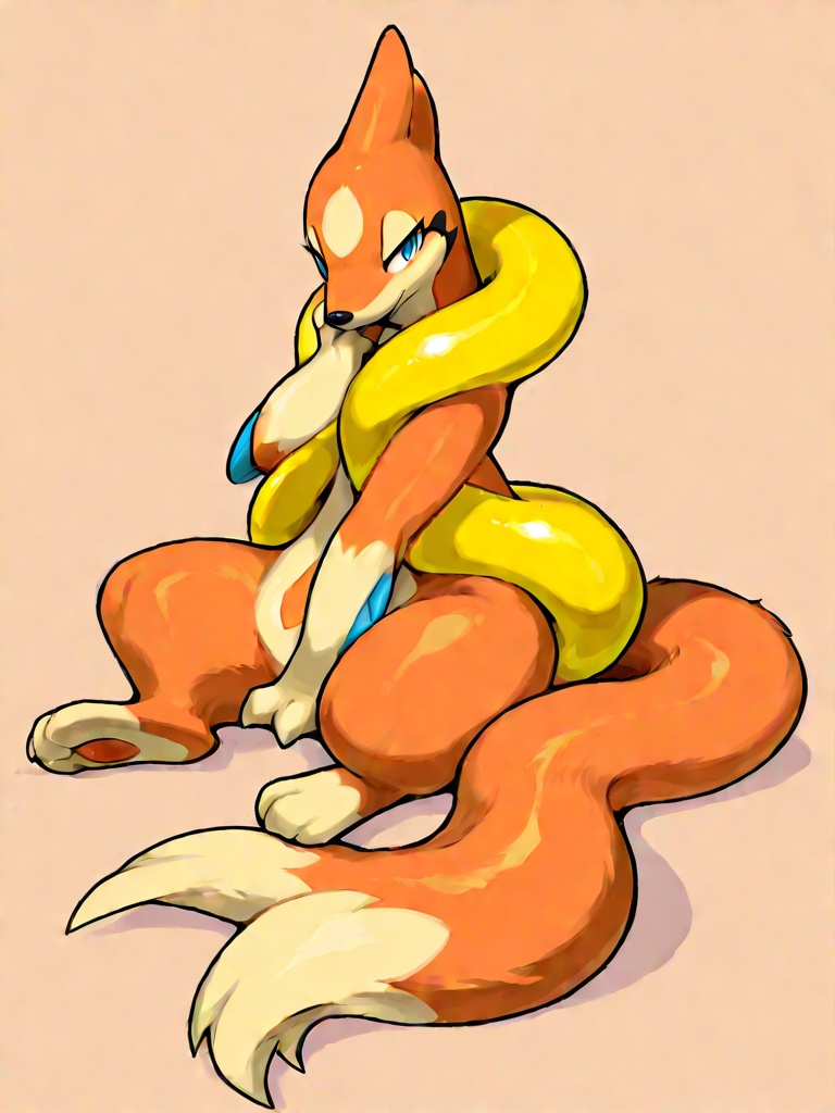 Masterpiece,Best Quality,floatzel,full body,feral,solo,no humans,pokemon \(creature\),seductive,extreme details,orange fur,2 tail,blue fin,<lora:floatzel  XL-000008:0.8>,simple background,