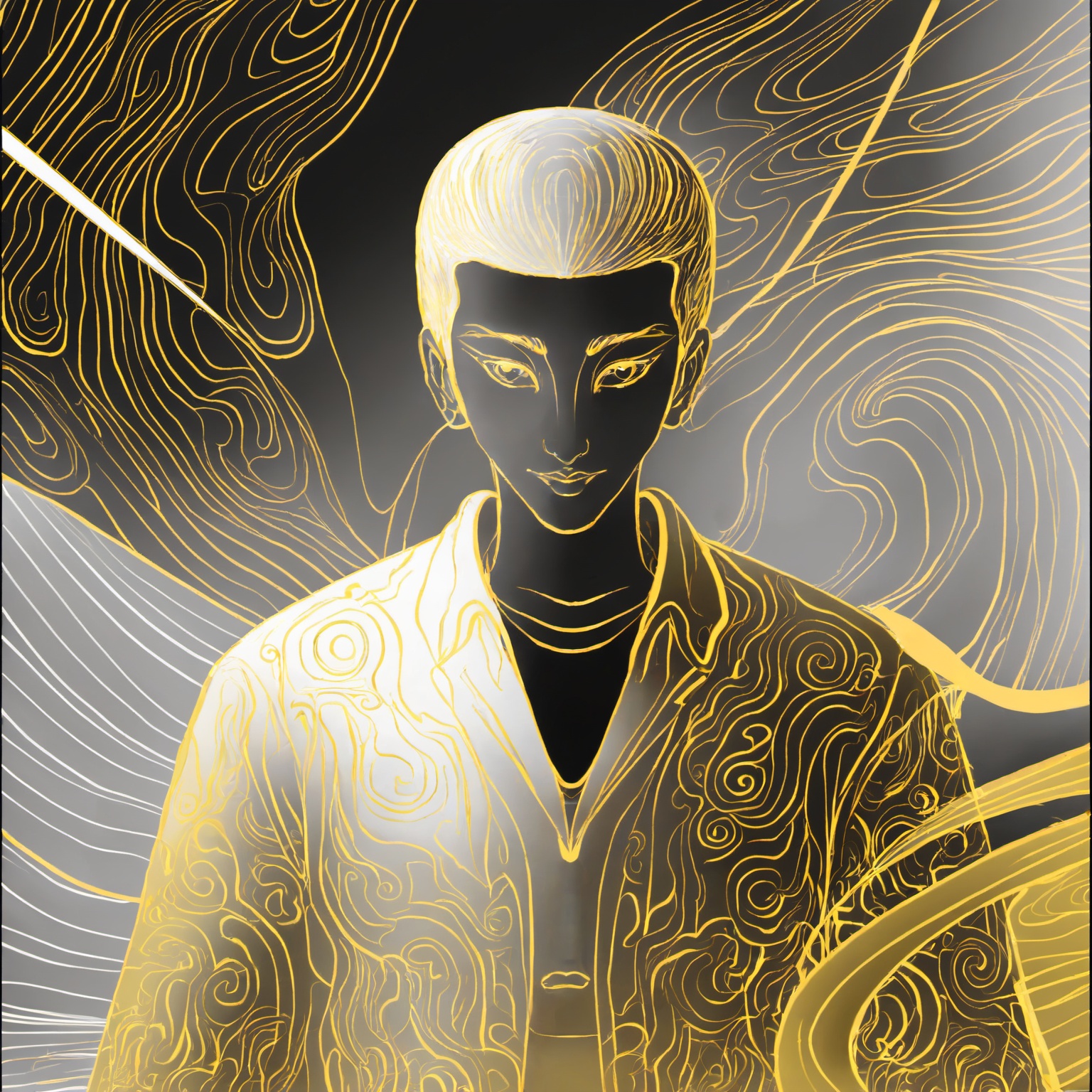 a man,<lora:eastern_mythology_xl:0.8>,golden line,mix,