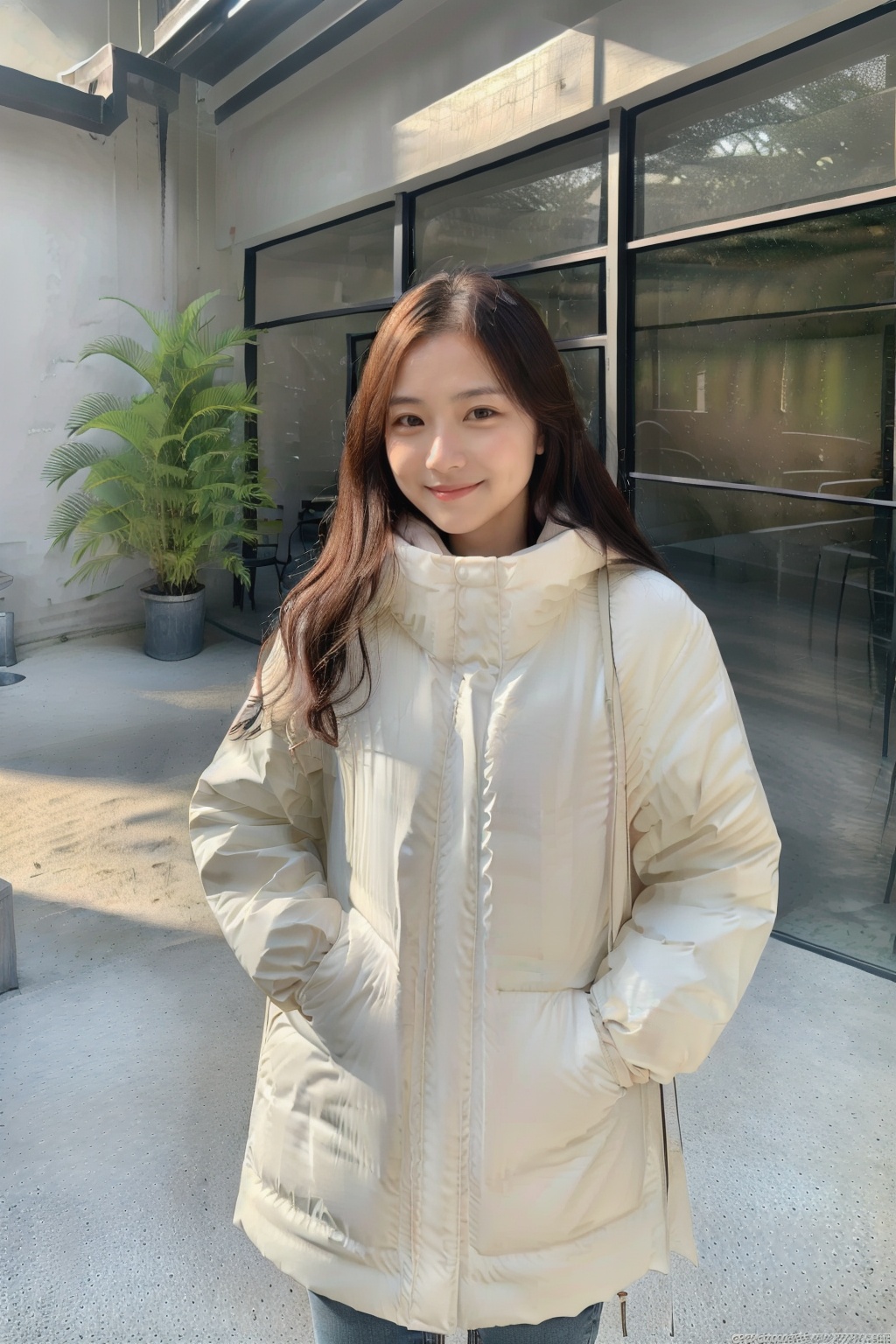 (1girl:1.3), (best quality, masterpiece, ultra high resolution),(photorealistic:1.3), (realistic:1.3), depth of field, (day:1.2), (cinematic lighting:1.2), plump,  beautiful puffer jacket <lora:PufferJacketWhiteZc:0.8>
