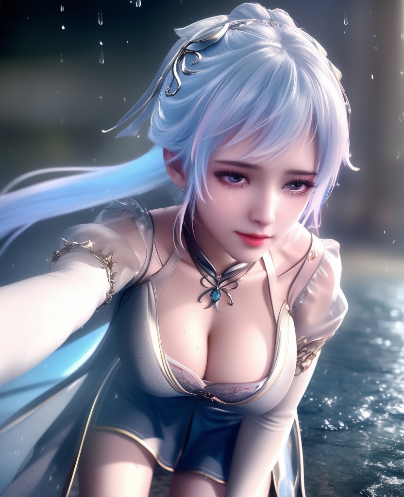 <lora:552-DA-斗罗大陆-唐舞桐-V2:0.8>(,1girl, ,best quality, ),looking at viewer,  ,,ultra detailed background,ultra detailed background,ultra realistic 8k cg,  ,masterpiece, (( , )), ultra realistic 8k cg, ,   crying with eyes open,    ,eyelashes,magic,hydrokinesis,sweat, wet, rain, ,       (cleavage), (),