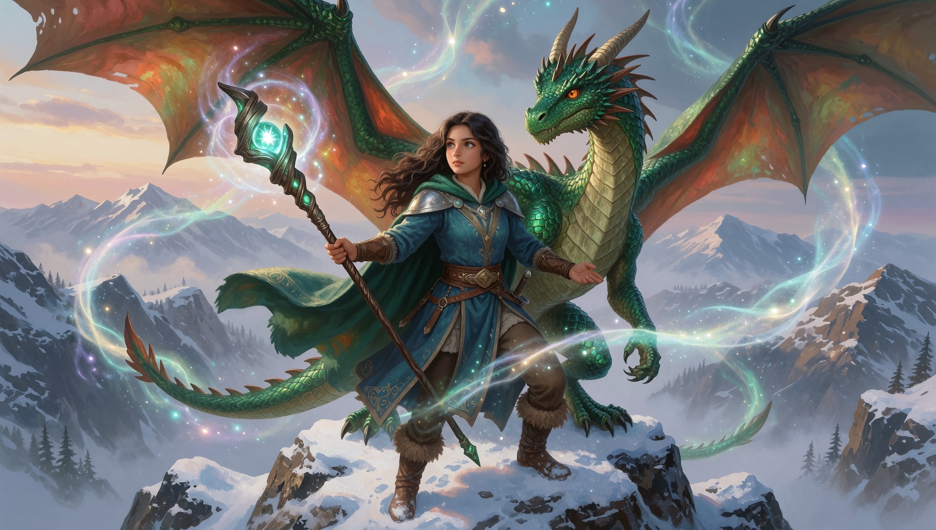 In a realm where magic weaves through the air like whispers,  a 19-year-old girl named thomasinara stands atop the snowy m...