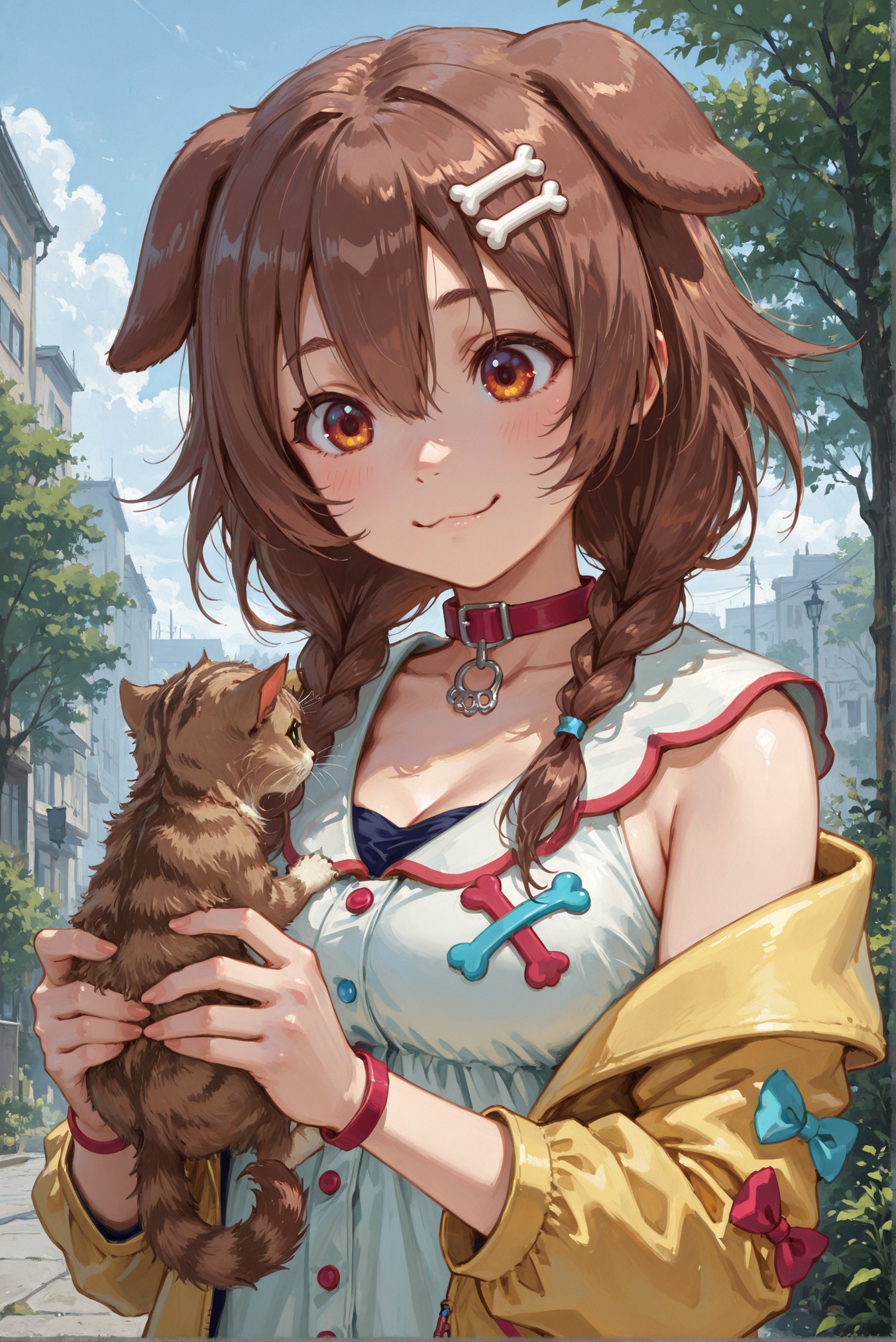 inugami korone \(1st costume\),  outdoors,  slight smile on Tensor.Art